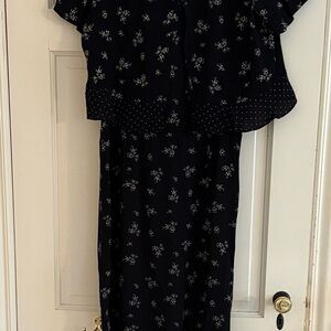Carol Little long Floral Black Dress with Short Sleeves size 14